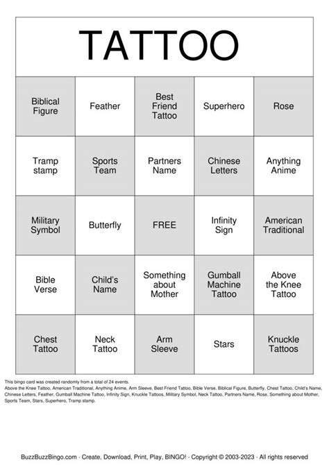 bingo ball tattoo|tattoo Bingo Cards to Download, Print and Customize!.